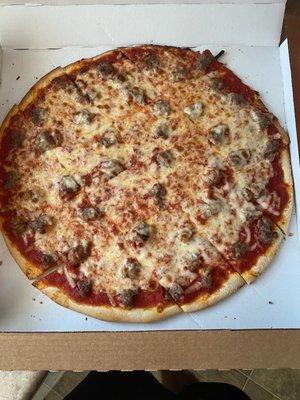 Not double sausage pizza.