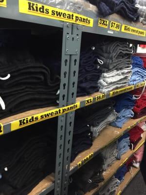 Sweatpants as far as the eye can see.