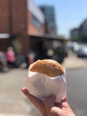 Random bagel sell by Good Dumplings business inside the brewery. All proceeds going to AAPI. Asian inspired cream cheese