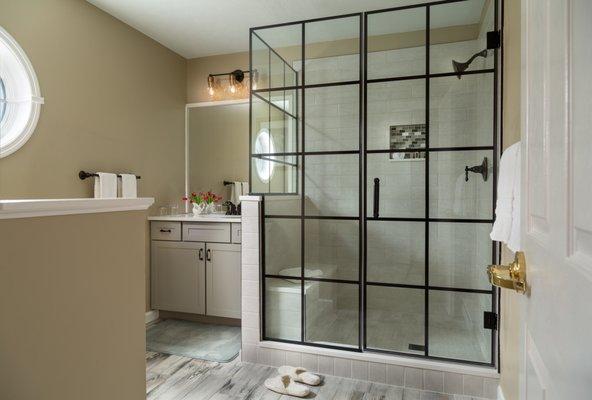 Spacious walk-in tiled showers are found in most of our suites at the French Manor Inn and Spa.