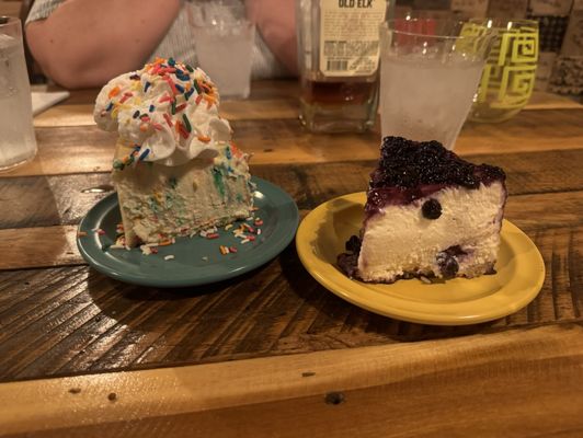 Birthday cake and blueberry lavender cheesecakes