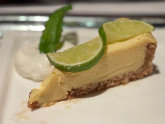 Key lime pie -- large enough for two -- to end a glorious meal.