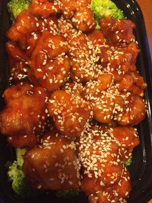 Sesame chicken... doesn't come come in a combo meal, so you have to purchase the rice separately