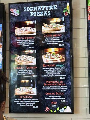 Signature pizza menu