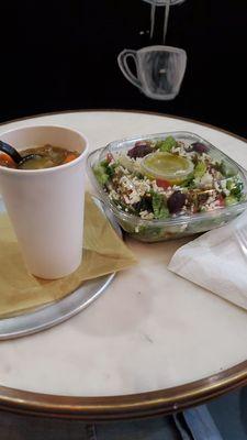 Split pea soup and Feta cheese salad. Yum