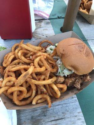 Chicken sandwich with curly fries