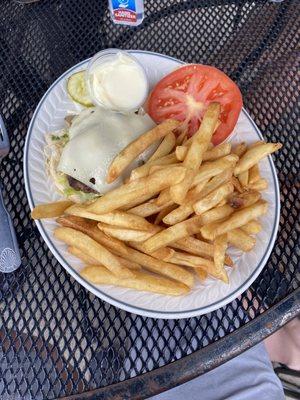 The lug nut burger with fries