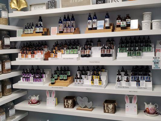 Shea's Apothecary's wall of tinctures