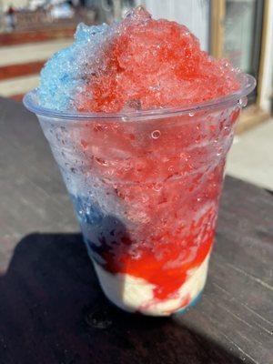 Shaved ice bubblegum and fruit punch w/ice cream