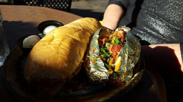 Chicken Philly, with loaded baked potato.