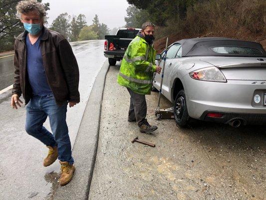 CHP asked me to move my car off the hwy so it'd be safe to change tire.  good call!