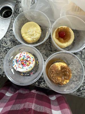 Birthday cake, pineapple, praline and coconut cream cheesecakes.