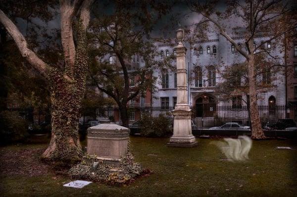 The NYC Marble Cemetery near Halloween