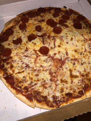 Half pepperoni / half cheese pizza