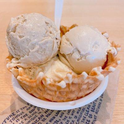 Caramel, Butter Cake, Coffee on waffle bowl