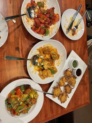 Appetizers! Chicken 65, Chilli Momo, Pakora, Aloo Gobi