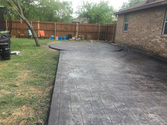 Stamped concrete for the patio.