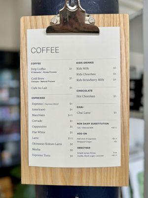 Coffee Menu