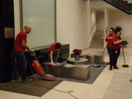 Kevin hard at work with the vacuum