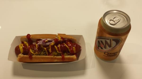 Hot Dog and an A&W Cream Soda ($2.98)