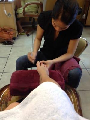 Hard at work!! The best pedi in Omaha!