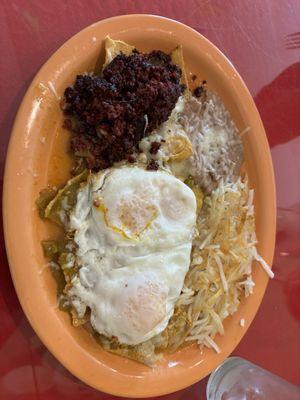 Chilaquiles with chorizo.