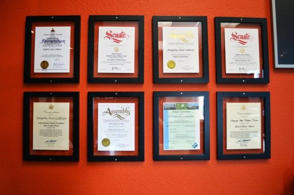 Certificates of Recognitions.