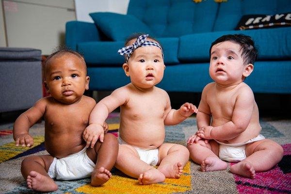 Babies wearing plant-based diapers, compostable through REDYPER™ SF's compostable diaper service