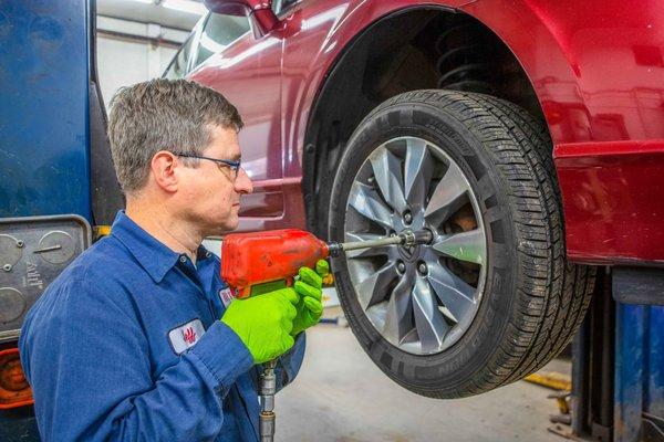 Tire maintenance and repair at Hometown Garage.