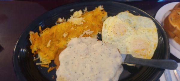 Country fried steak with hashbrowns