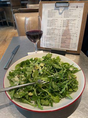 Arugula salad with Parmesan and added avocado, with a lovely lemon vinaigrette.