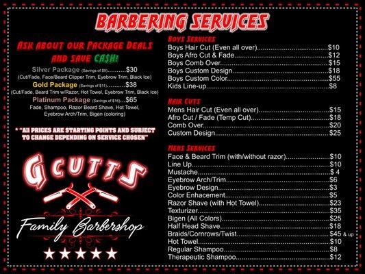 BARBERING SERVICES - new pricing board