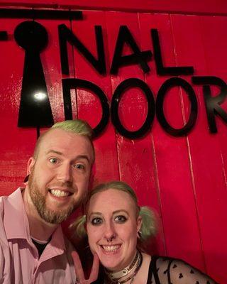 My wife and I at the final door escape room.