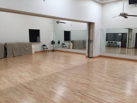 A pic of our middle 2 dance rooms with the partition open. Always plenty of room to dance!