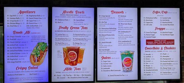 Menu as of September 2023