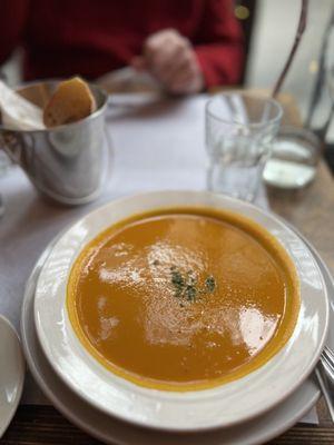 Soup du Jour: Carrot-Apple Soup. Spectacular. Thank you, for thinking of bring two spoons! We both loved this!