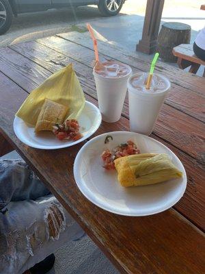 Natural mamay smoothies with tamal cubano & pico de gallo