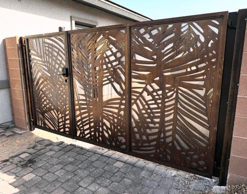 RV/Ped gate combo! Custom CNC panels, chemically rusted and powder coated satin clear to lock it in!