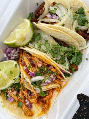 Al Pastor and chicken tinga tacos