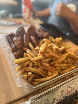 The best! Family style soy garlic wings and French fries