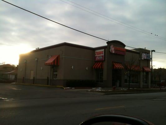 Early AM and this Dunkin Donuts is modern and new.