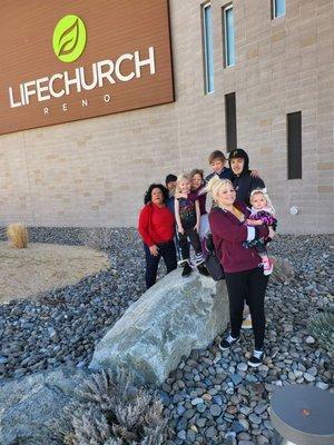 Family ready to go into church