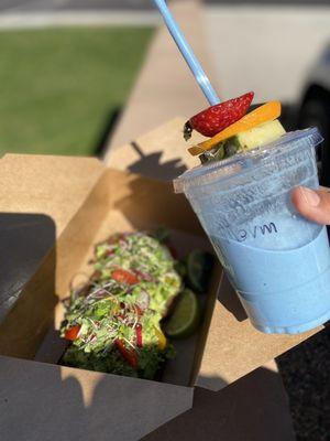 Mermaid smoothie and avocado toast!