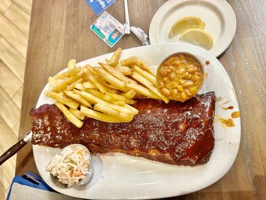 Ribs with beans, French fries, Coleslaw