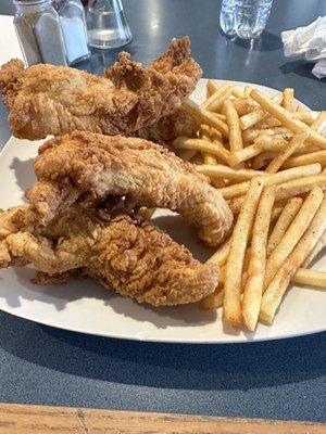 Hand-breaded chicken strips! Huge and crispy!