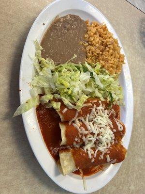 Asada Enchiladas; W/ Red sauce.