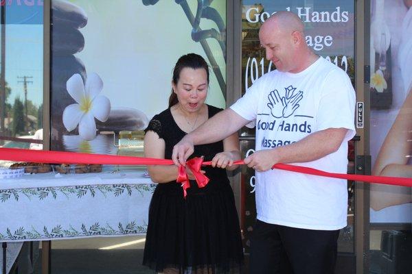 Amanda cutting the Ribbon.