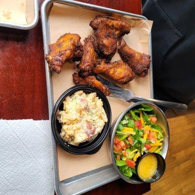 Smoked wing dinner with 2 sides