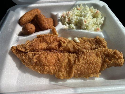 Fish Friday! Flounder Filet, slaw & hushpuppies