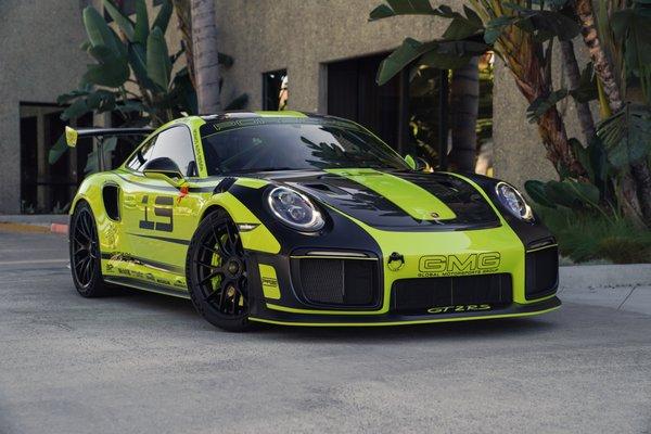 Custom Vinyl Race livery which incorporates the factory PTS Acid Green paint on this GT2RS